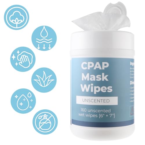 CPAP Mask Wipes Unscented Canister Cleaning Wipes 160 Count Alcohol Free CPAP Cleaner for Nasal Mask Cushion and Devices