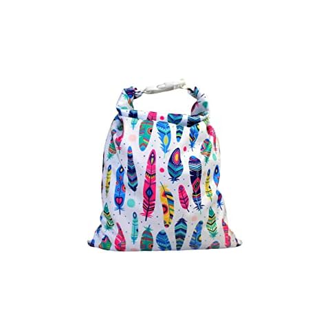 Unisex Baby Wet / Dry Bag with Buckle : Waterproof & Washable : Great for Swimming & Reusable Cloth Nappies (Feathers, 28x40cm) Cover