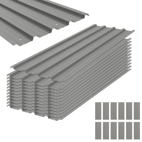 Outsunny 12x Paneles para Tejado de Acero Galvanizado, Chapas Perfiladas de Techo 7m², para Caseta de Herramientas, Cobertizo, Garaje, Exterior, 129x45cm, Gris Claro
