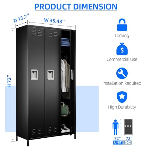 Image of SUXXAN 3 Doors Metal Lockers for Employees for Offices School Gyms Home,Assembly Required(Black)