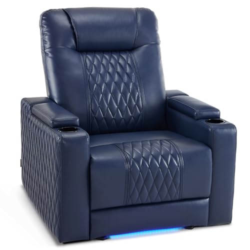 Image of MCombo Oversized Power Recliner Chair with Adjustable Headrest & LED Light for Adults, Zero Gravity Recliner with USB & Type C Ports, Cup Holders for Living Room & Home Theater, Faux Leather HTS401