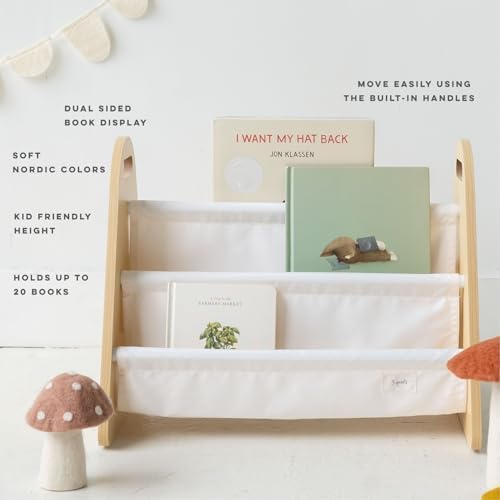 3 Sprouts Double-Sided Kids Portable Toddler Bookshelf, Cream - 3