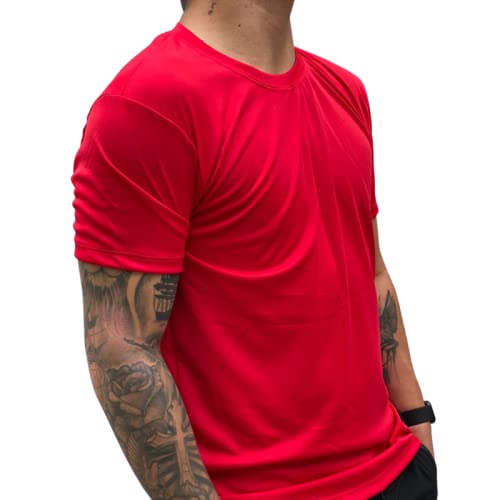 Camiseta Esporte Treino Academia Básica Masculino 100% Poliéster (M, Vermelho)