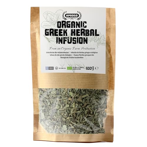 APSOGO Infusión de Hierbas Griegas Ecológicas - Montaña, Salvia, Diktamo & Melisa - Hoja suelta - Sin cafeína - Bolsa ecológica - 100 g