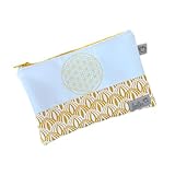 Personalisierbares Federmäppchen Schminktasche mit Stickerei Blume des Lebens Gelb