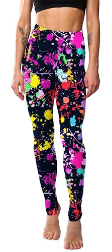 Fioeyr Legging extensible taille haute fluo imprimé artistique des années 80 pour femme, pantalon de yoga et course à pied, pantalon doux, Taille unique