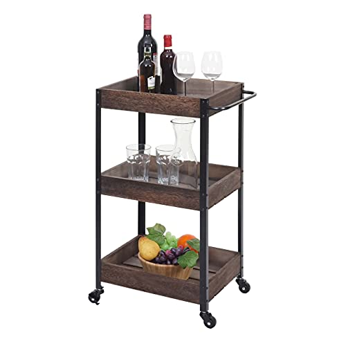 Mendler Servierwagen HWC-H22AM, Küchenwagen Barwagen Teewagen Beistellwagen Rollwagen, Massiv-Holz - Shabby braun