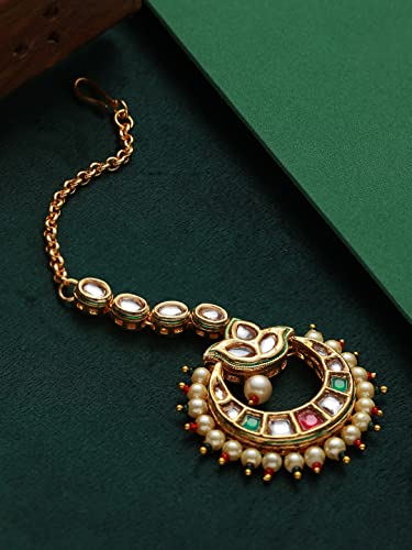 Multicolor Kundan Stone Studded Plated Maangtikka, Elegant Gift