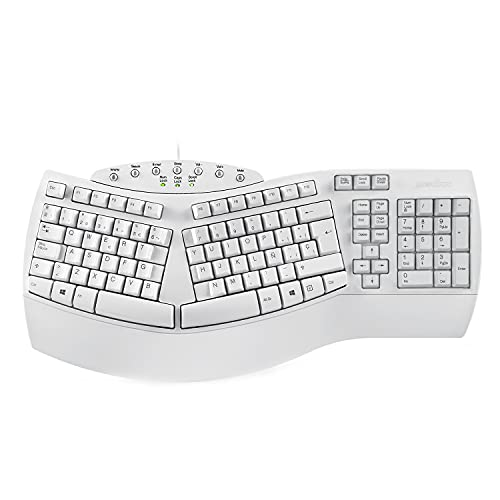 Perixx PERIBOARD-512W Teclado ergonómico USB con Cables de tamaño Completo - Diseño Dividido - Teclas sensibles - Reducción del Dolor - Síndrome RSI - Blanco - QWERTY Español Louout con Ñ