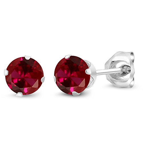 Gem Stone King 925 Sterling Silver Round 4MM Gemstone Birthstone Stud Earrings For Women Men, Sterling Silver, Gemstone, Created Ruby