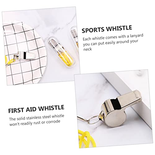 12 silbatos deportivos de acero inoxidable con cordón miniatura 4