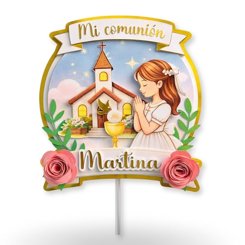 Cake Topper Personalizado para Tartas, cupakes - Decoración tartas primera comunion,bodas y eventos - Cartel con Nombre para Fiestas y Celebraciones - toppers para tartas.
