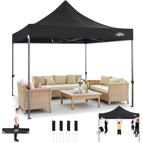 Image of COBIZI 10x15 Heavy Duty Pop Up Canopy Tent with 4 Sidewalls, Comm Black