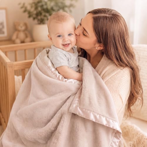 Image of Pro Goleem Fleece Baby Blanket with 2 Inch Satin Trim Soft Anti-Static Plush Blanket for Boys and Girls Christmas Baby Gifts for Babies 30''x40'',Khaki