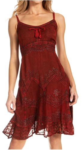 Image of Sakkas Stonewashed Rayon Adjustable Spaghetti Straps Mid Length Dress