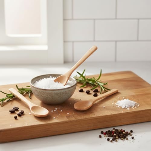 Deconox 6'lı Doğal Ahşap Mini Servis Kaşığı Seti – 16cm Küçük Baharat, Kahve, Çay, Tatlı ve Bal Kaşığı | Çizmez Dekoratif Ahşap Mutfak ve Masaüstü Aksesuarı | Çok Amaçlı Kullanım
