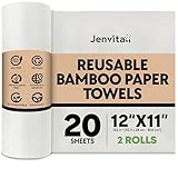 Jenvita Reusable Bamboo Paper Towels |Heavy Duty, Absorbent & Durable | Reusable Washable Paper Towels | FSC Certified | 100% Rayon Derived From Bamboo | Kitchen Towels | 20 Sheets, 12"x11" | 2 Rolls