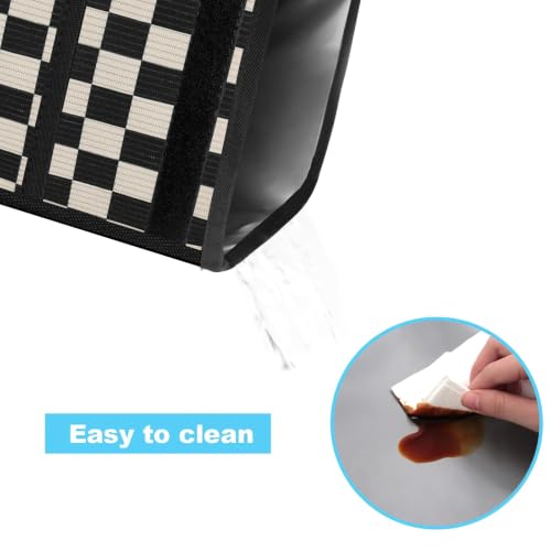Image of Femuar Leak Proof Car Trash Can with Lid, Collapsible Hanging Waterproof Car Trash Bag with Mesh Pocket for SUV Front Seat Headrest, Large /Black White Plaid