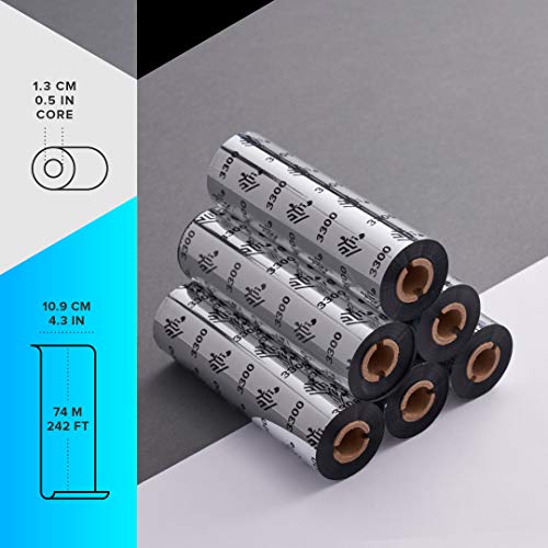 Zebra High-Performance Black Wax/Resin Ribbon For Thermal Transfer Desktop Printers, Fast And Simple Replacement, 4.33 In Wide 242 Ft Long 0.5 In Core 6 Rolls 10031725Sp #TOP1