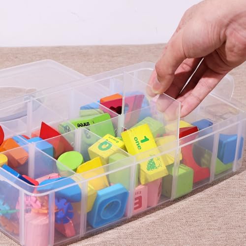 Image of 3 Tier Plastic Craft Storage Bins, Clear Craft Storage Box with 30 Adjustable Compartments