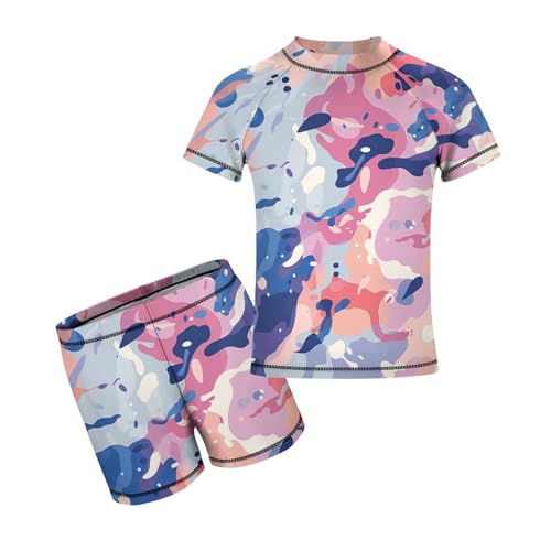Pink and Purple Camouflage PatternChildren's Casual Swimsuit Set - Simple and Versatile9-11Y（140cm）