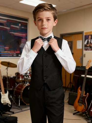 Image of Boys Formal Suit Vest and Pants Set 6 Pieces Suits for Boy Wedding Ring Bearer Outfit for Kids Tuxedo