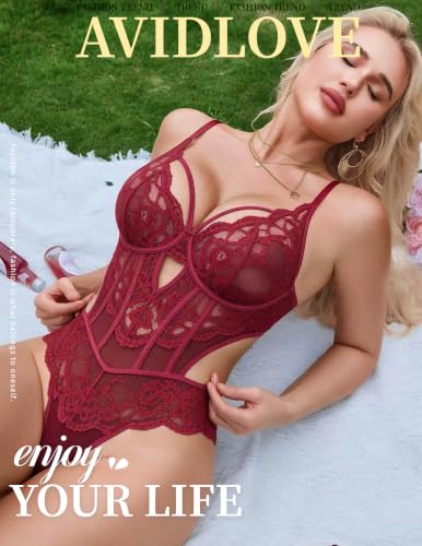Image of Avidlove Sexy Lingerie for Women Lace Bodysuit Cut Out Snap Crotch Teddy