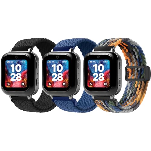 SimpleThings Braided Bands Compatible with Bark Watch 3Pack Solo Loop Stretchy Watch Bands with Adjustable Easy Buckle for Kids Boys Girls (Black&Blue&Jean)