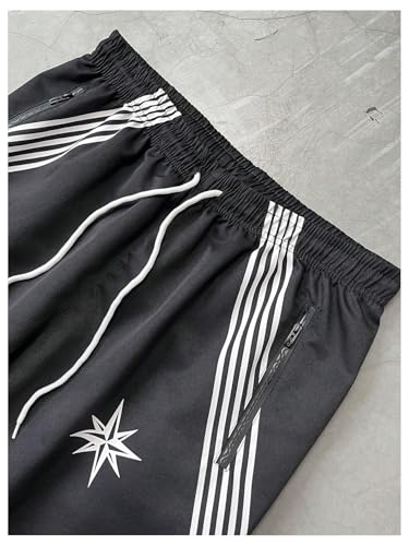 Men's Striped Baggy Pants Y2K Star Print Wide Leg Designer Track Pants with Zipper Pockets3