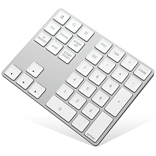 HoRiMe Bluetooth Number Pad, Rechargeable Wireless Numeric Keypad Slim 34-Keys Aluminum Number Keypad External Data Entry Compatible for Laptop