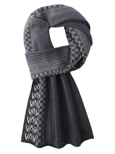 Écharpe homme laine anti-froid grise et beige tricotée 180 cm