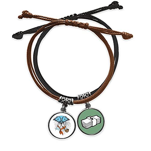 Pulsera de cuero con ilustración de perro acuarela y cadena de mano ajustable