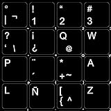 4Keyboard Spanish Latin American Decals for Keyboard Matte Black Background (14x14) for Desktop, Laptop and Notebook