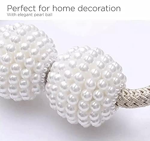 Image of Home Cloud Magnetic Curtain Tiebacks Convenient Drape Tie Backs - Pearl Decorative Rope Holdback Holder for Window Drapries Color Multi (1pair 2 pcs) (Cream)