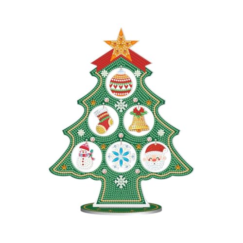 Image of AiYuanzsh Christmas Tree Diamond Art Tabletop Ornament with Christmas Hanging Charms, Acrylic Double-Sided Special Shape Diamond Painting Desktop Decoration Kit, DIY Large Festive Crafts