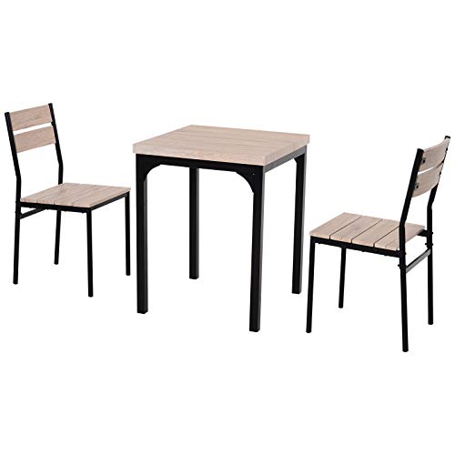 HOMCOM Rustic Country Wood Top 3 Piece Kitchen Table Dining Set with 2