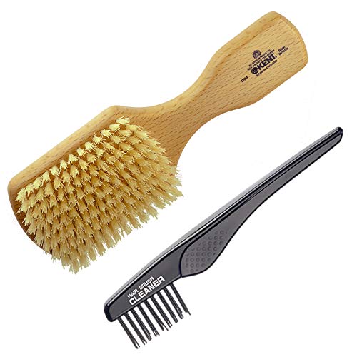 Kent OG4 Beechwood Gentlemen's Hair Brush and Facial Brush for Beard Care + Kent LPC2 Brush Cleaner - Exfoliating Natural Boar Bristle Brush for Mens Grooming and Beard Straightener for Mens Skin Care