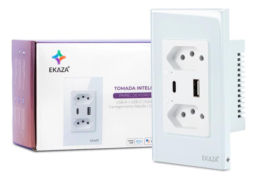 EKAZA Tomada Inteligente de Parede Dupla com USB-A e USB-C, WiFi 2.4GHz, Controle por