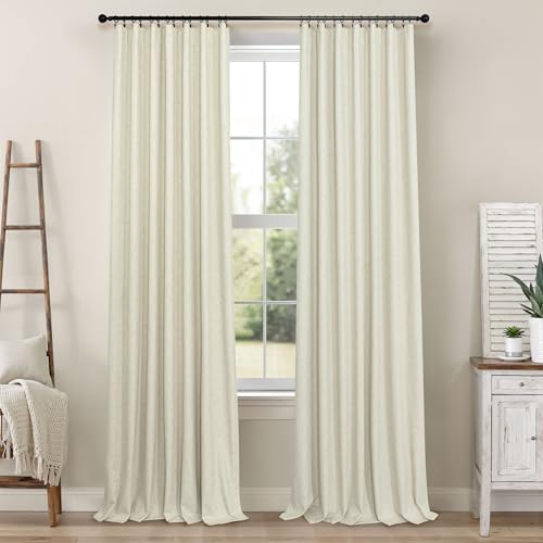 Pitalk Living Room Curtains Ideas Modern Black Out Curtains for Bedroom Windows Treatments 84 Heat & Cold Blocking Drapes for Sliding Glass Door Back Tab 2 Panels Cottage Linen Textured Cream Beige - Image 9