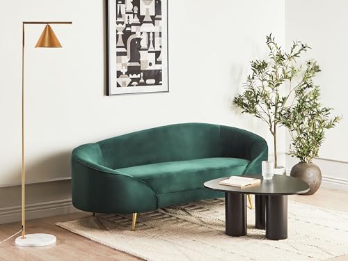 Beliani 3er Sofa Samt grün gebogen oval mit goldenen Metallbeinen Retro Glamourös Savar – Bild 3