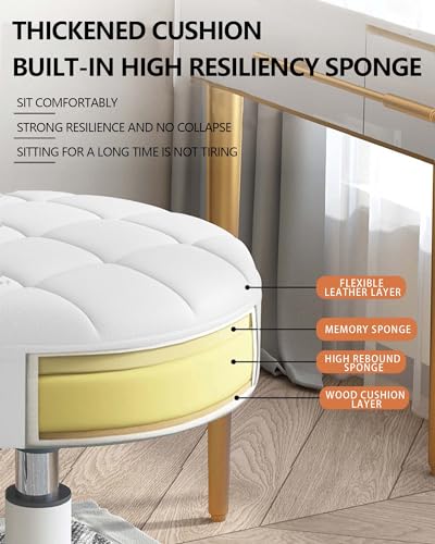 Image of Small Chair Round Rolling Stool with Wheels PU Leather Height Adjustable Swivel Drafting Work SPA Salon Stools Home Office Chair