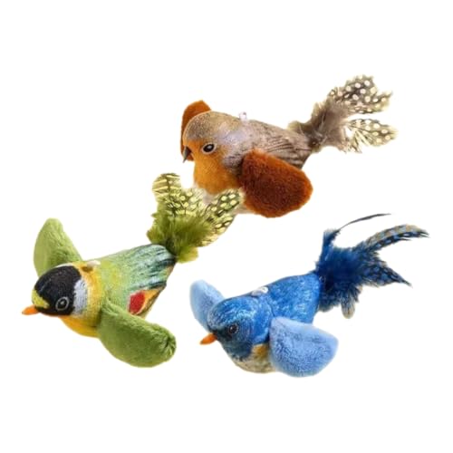 LiHanG 3 peças de brinquedo interativo para gatos, pássaros cantando asas batendo, pardal elétrico d