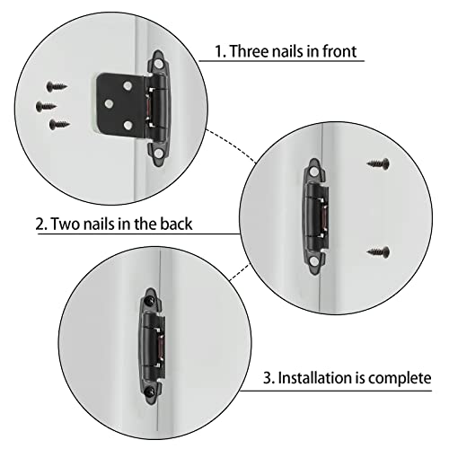10Pack 5Pairs 1/2Inch Overlay Cabinet Door Hinges Kitchen Cabinet Hinges Matte Black Semi-Concealed Hinges Self-Closing Cabinet Hinges W/ Silicon Bumpers & Upgraded Screws #TOP4