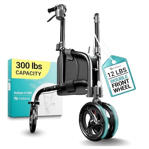 Helavo 3 Wheel Walker with Double Front Wheels - only 5,5 kg, Foldable, Narrow Walker for Indoors and Outdoors, Aluminium Rollator for The Elderly
