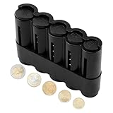 YUVKIN 5 Scomparti Portamonete Dispenser Monete Organizer per 2€, 1€, 50 Cent, 20 Cent e 10 Cent Design Robusto in Plastica (Nero)