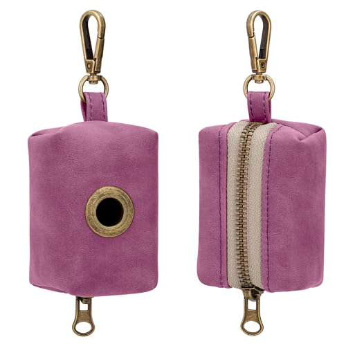 Image of Didog Dog Poop Bag Holder for Leash, Stylish PU Leather, Purplw