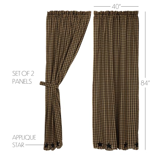 VHC-Brands-Star-Cotton-Primitive-Curtains-Rod-Pocket-Tie-Backs-Appliqued-Panel-Pair-of-King-Raven-Black VHC Brands Star Cotton Primitive Curtains Rod Pocket Tie Backs Appliqued Panel Pair of King Raven Black
