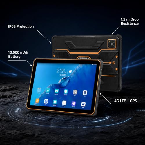 Image of Android 13 Rugged Tablet 10.1 inch 1200x1920 FHD IP68 Waterproof, 4+64GB, Unisoc T616 Octa-Core, 10000mAh Battery, Dual SIM 4G LTE, NFC, GPS,2D Barcode Scanner for Warehouse Construction Outdoor