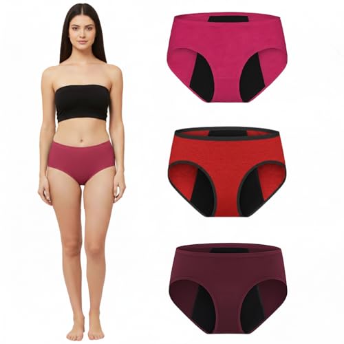 Image of DIVING DEEP Women Period Panty Leakproof Menstrual Underwear Reusable Cotton Period Panty for Heavy Flow Periods Panty for Women Reusable (Pack of 3)