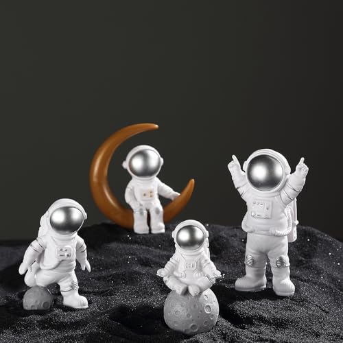 Set 4 Piezas Estatuas Astronauta Plata miniatura 1
